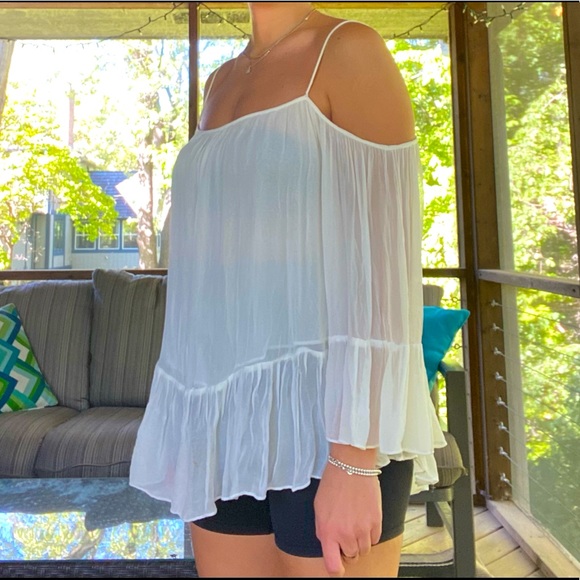 White Flowy Mesh Long Sleeve - Picture 1 of 4